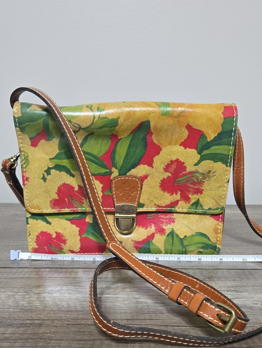 Patricia NASH Yellow Floral Crossbody Bag with Brown Strap